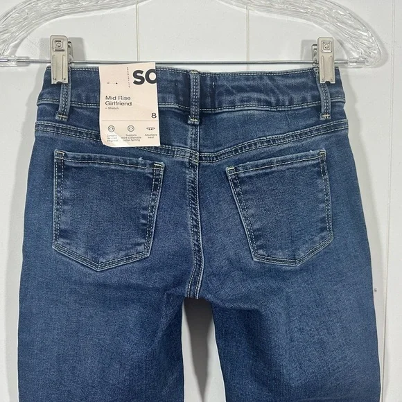 NWT SO Girls Mid Rise Girlfriend Stretch Capris Denim Jeans Adj Waist Sz 8 - Picture 4 of 8